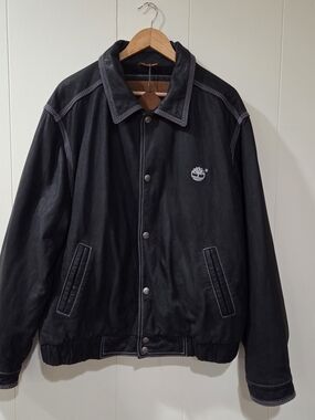 Vintage Timberland Leather Bomber Jacket, Stitched (2000)